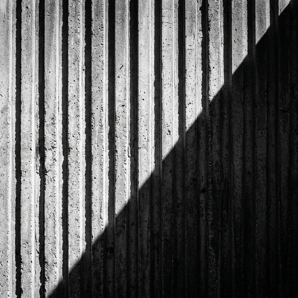 Vertical concrete fluting divided diagonally by shadow